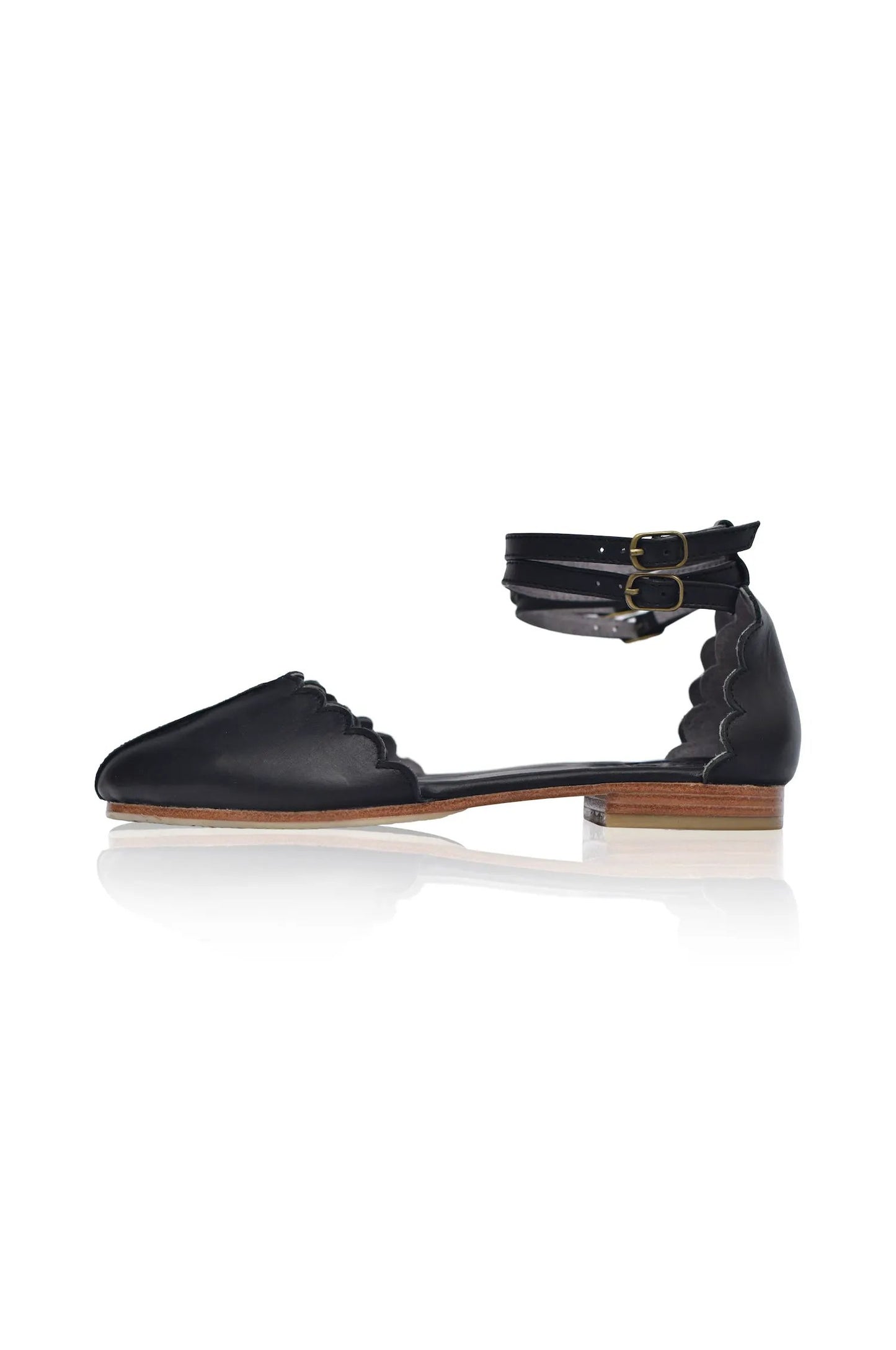 Venus Almond Toe Scalloped Leather Flats by ELF