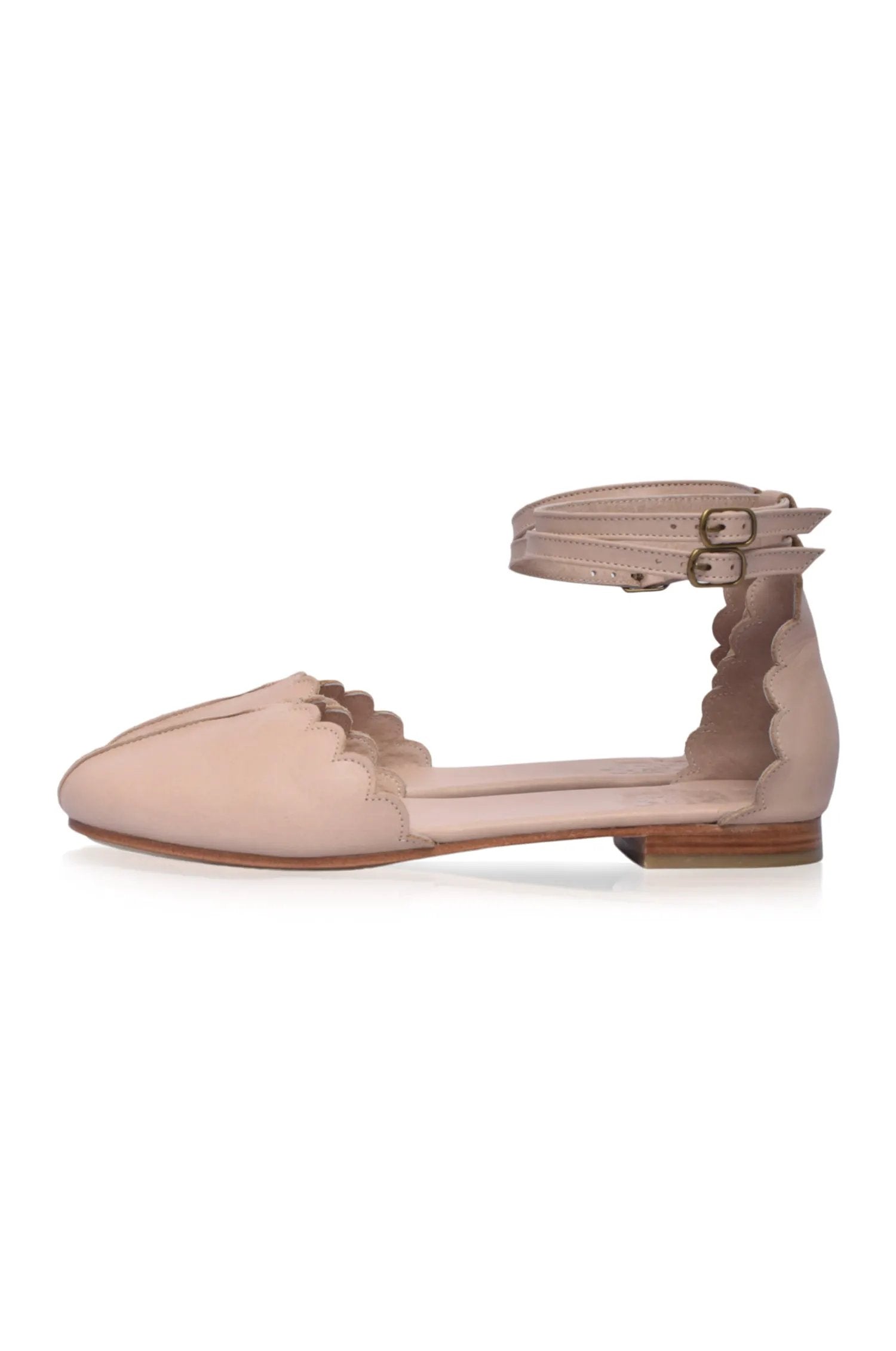 Venus Almond Toe Scalloped Leather Flats by ELF