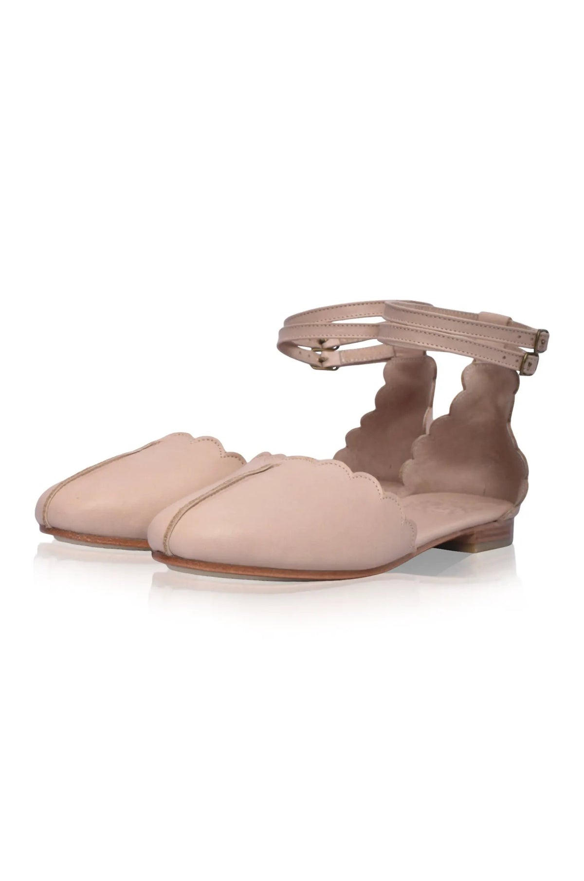 Venus Almond Toe Scalloped Leather Flats by ELF