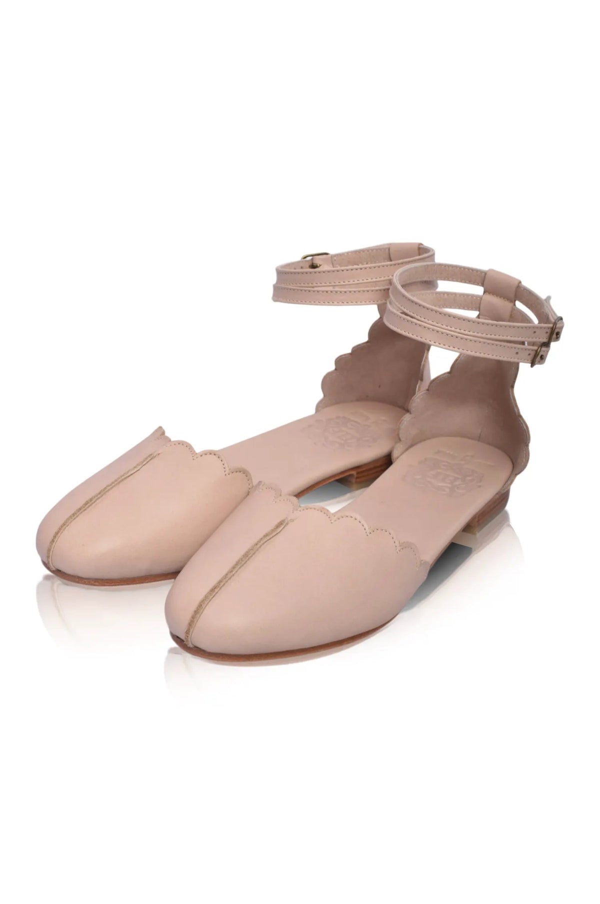 Venus Almond Toe Scalloped Leather Flats by ELF