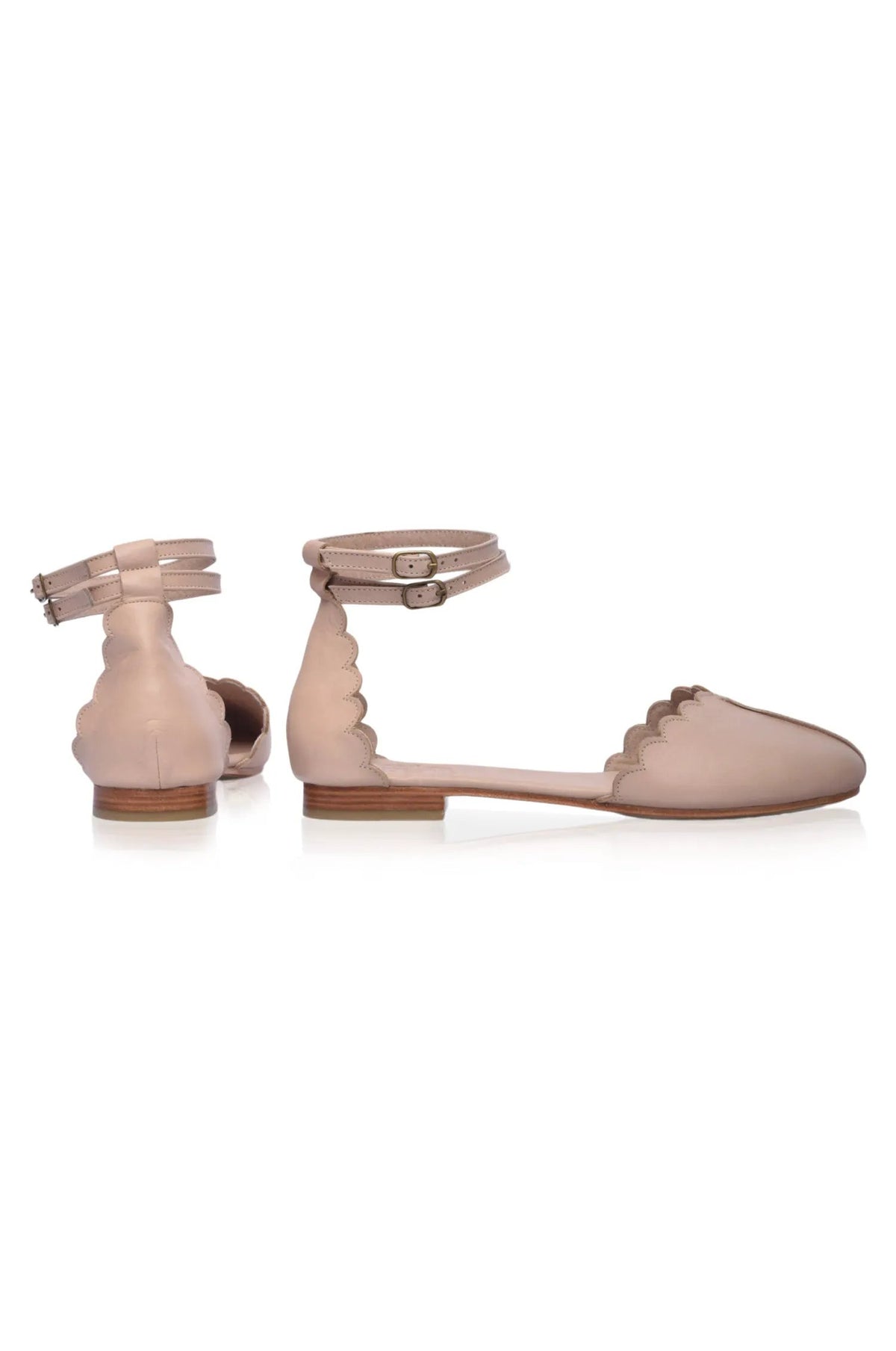 Venus Almond Toe Scalloped Leather Flats by ELF