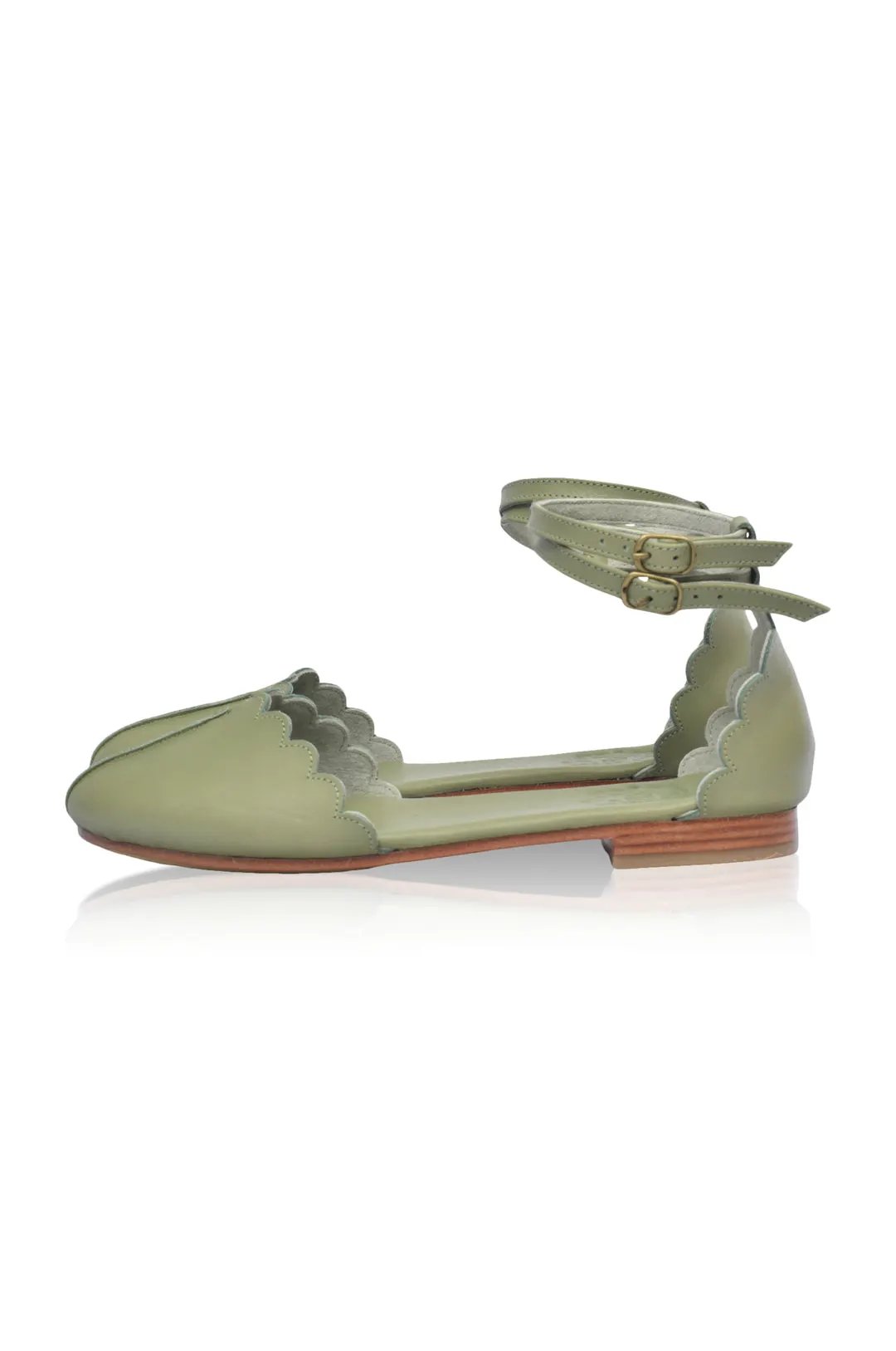 Venus Almond Toe Scalloped Leather Flats by ELF