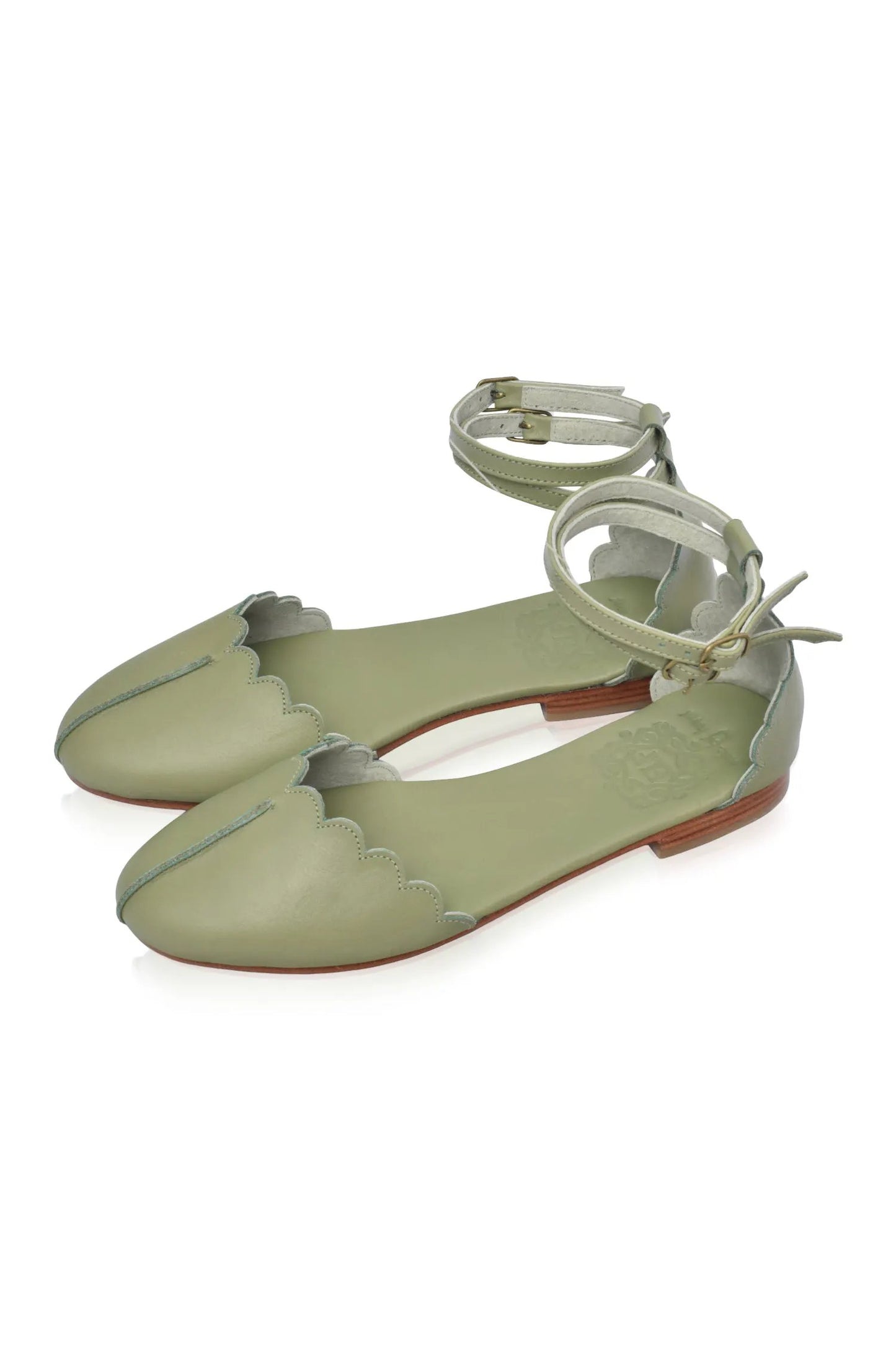Venus Almond Toe Scalloped Leather Flats by ELF