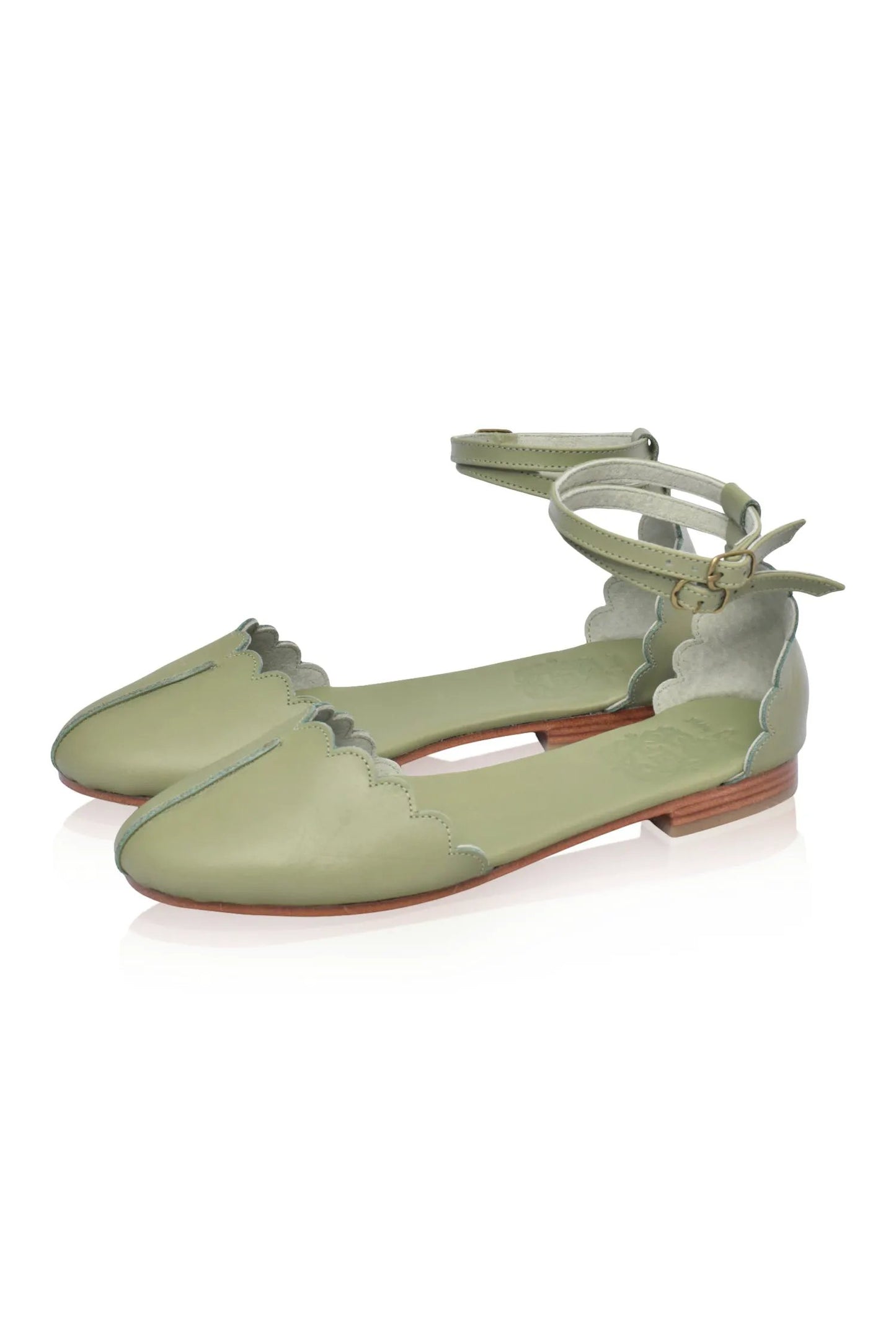Venus Almond Toe Scalloped Leather Flats by ELF