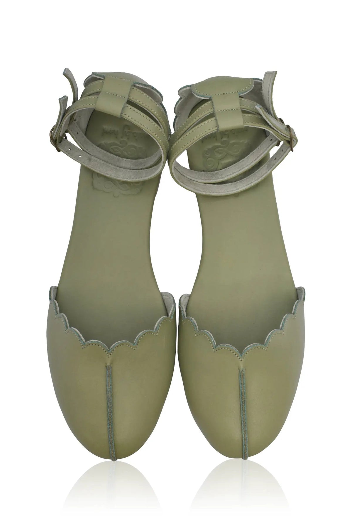 Venus Almond Toe Scalloped Leather Flats by ELF