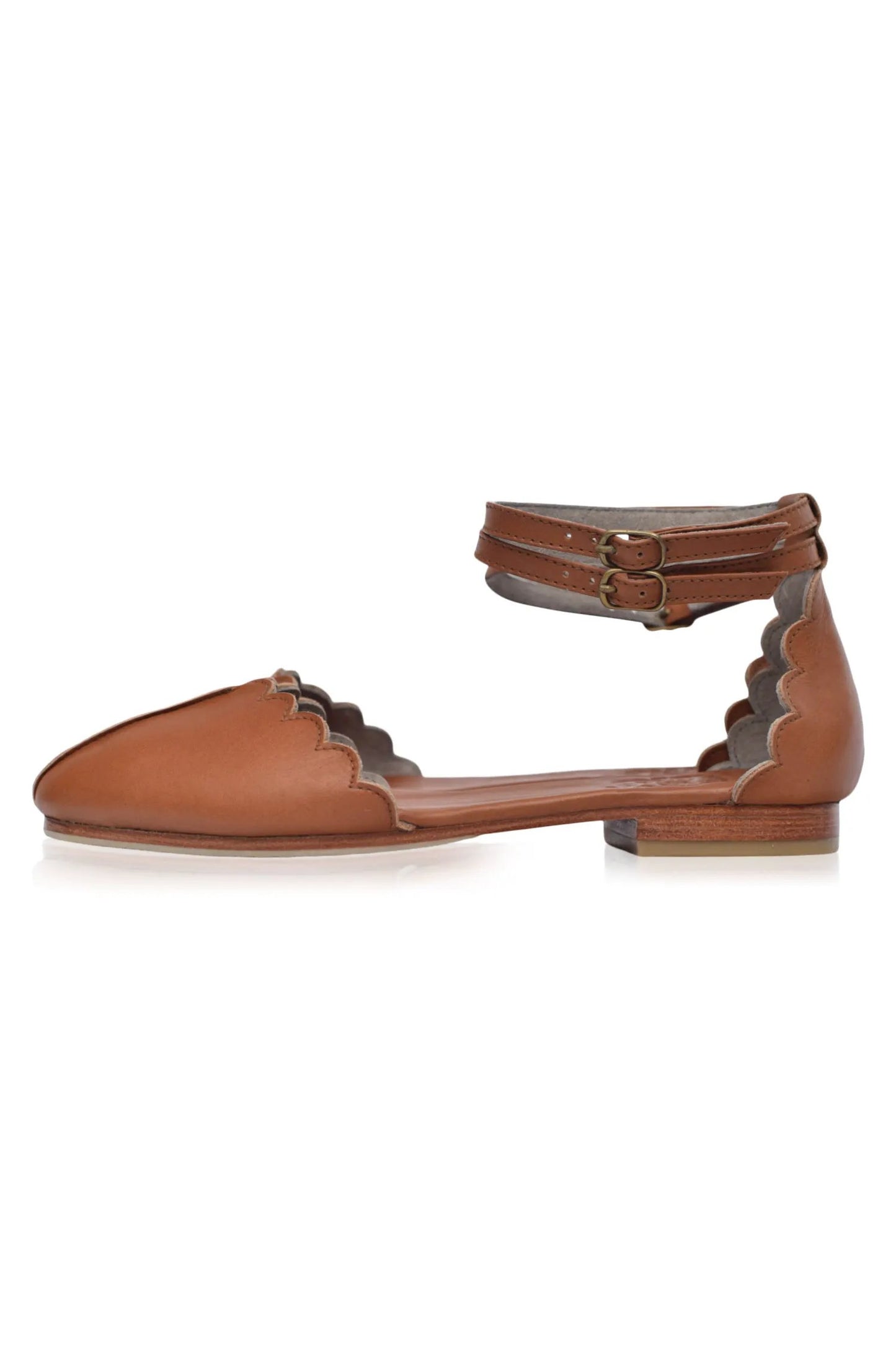 Venus Almond Toe Scalloped Leather Flats by ELF