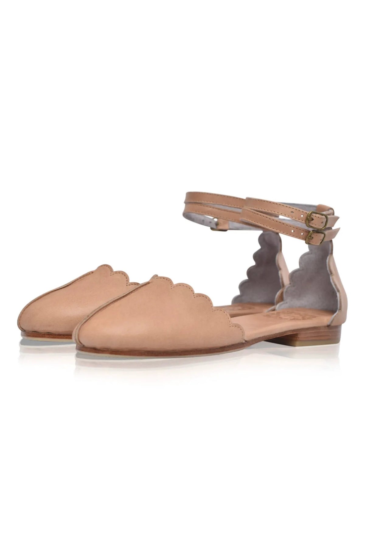 Venus Almond Toe Scalloped Leather Flats by ELF