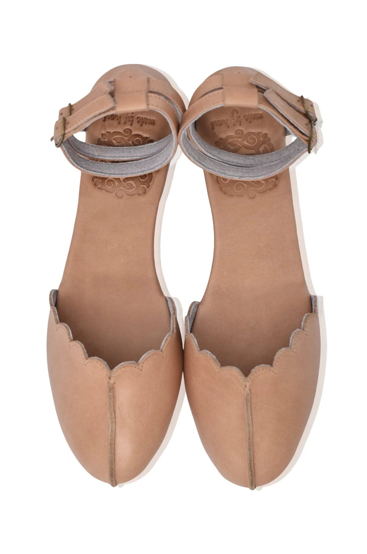 Venus Almond Toe Scalloped Leather Flats by ELF