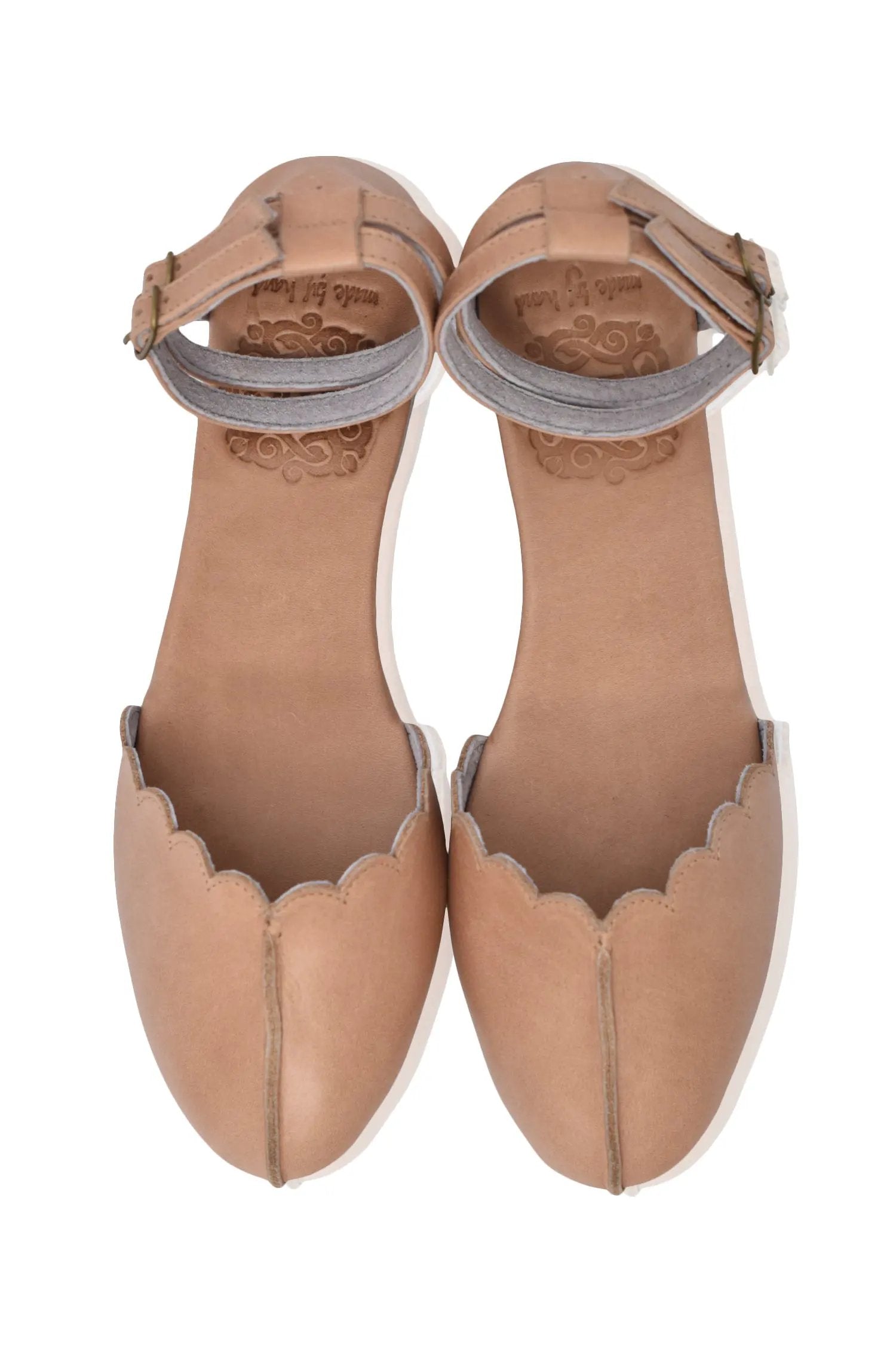Venus Almond Toe Scalloped Leather Flats by ELF