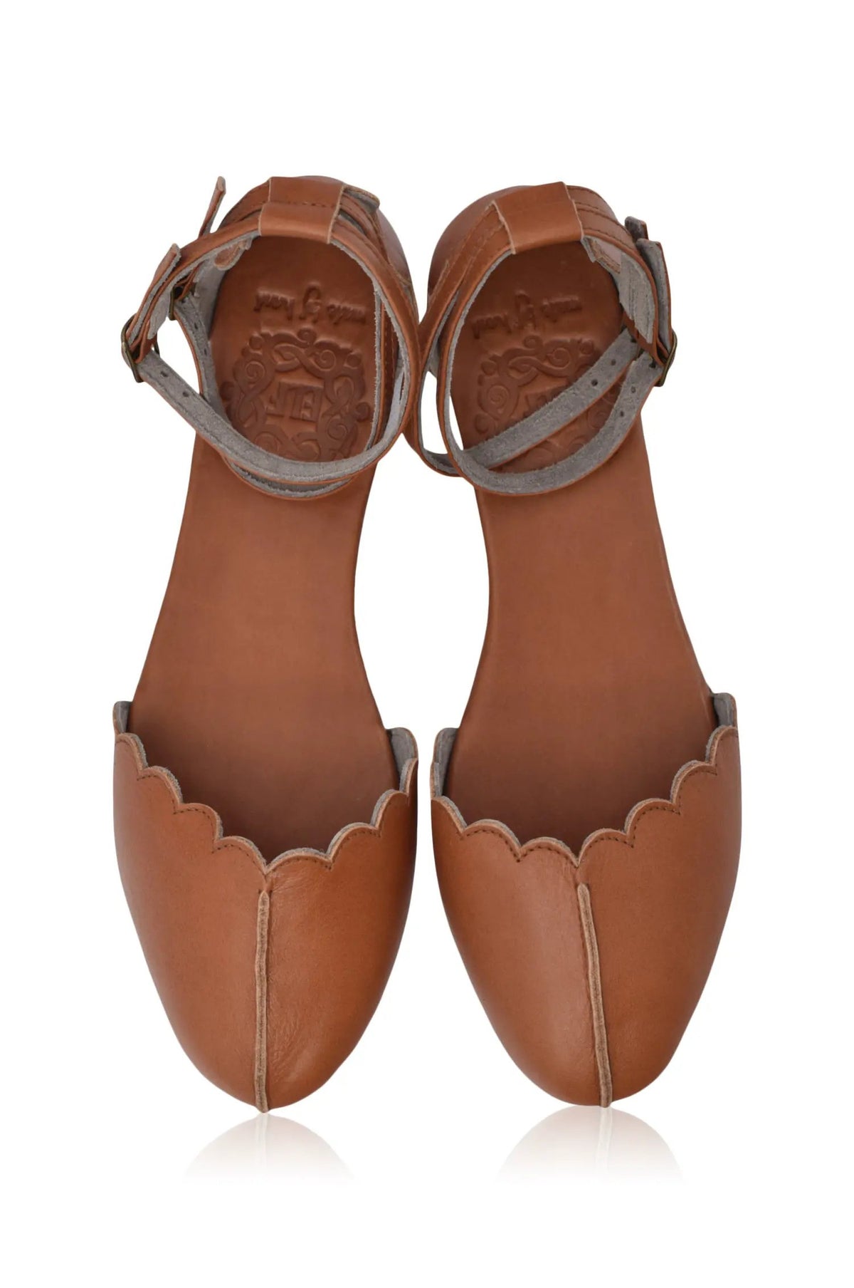 Venus Almond Toe Scalloped Leather Flats by ELF