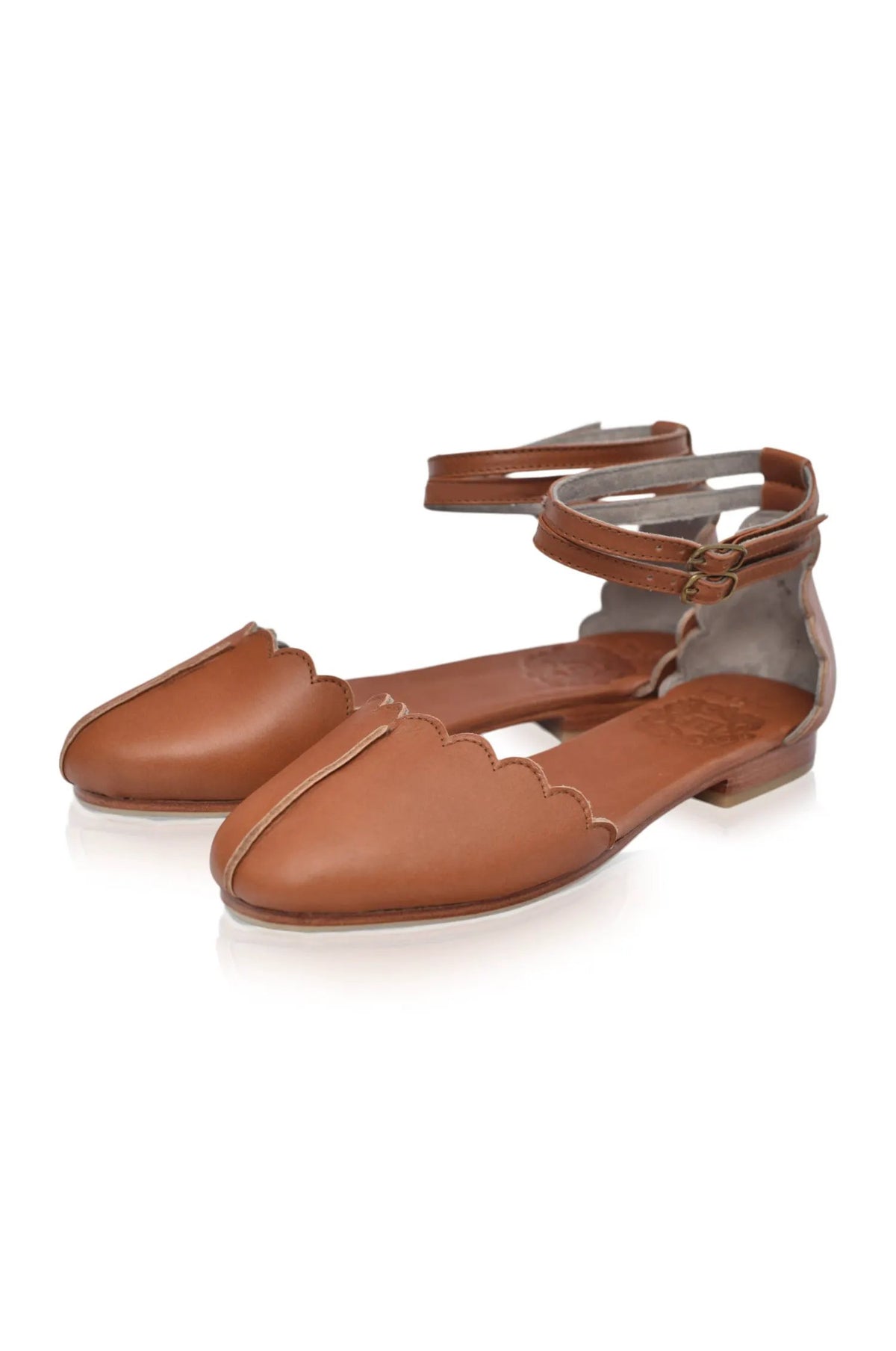 Venus Almond Toe Scalloped Leather Flats by ELF
