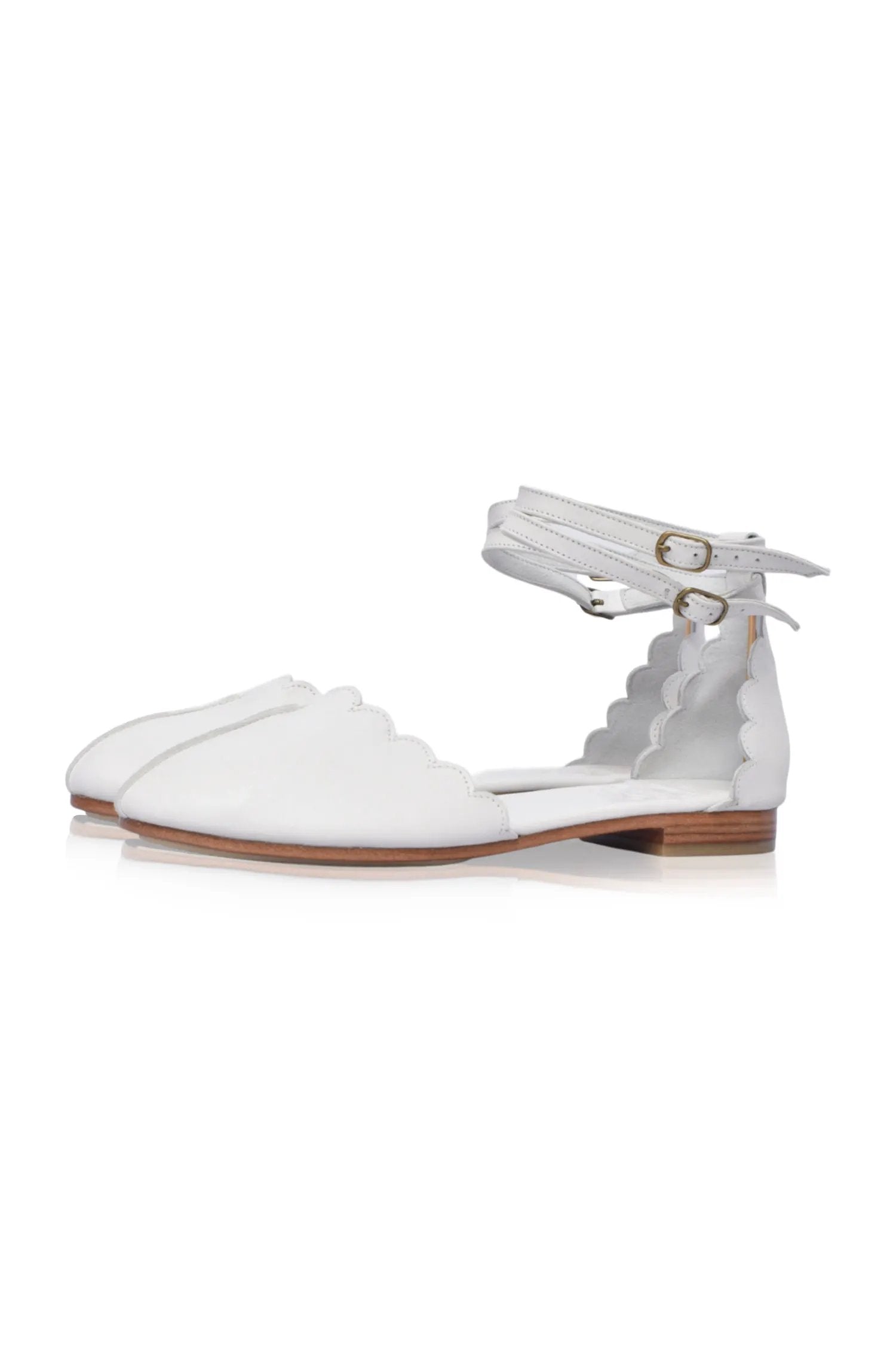 Venus Almond Toe Scalloped Leather Flats by ELF