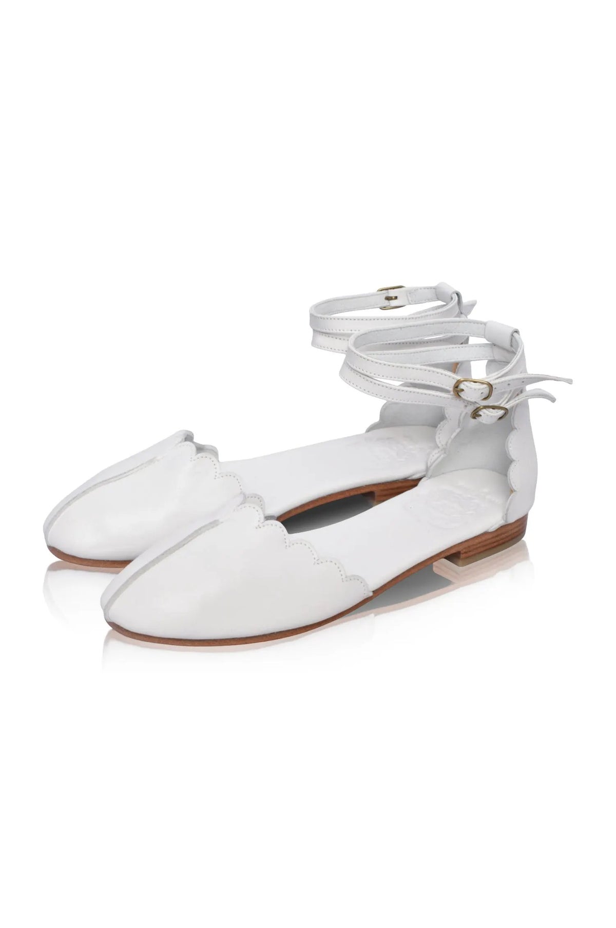 Venus Almond Toe Scalloped Leather Flats by ELF