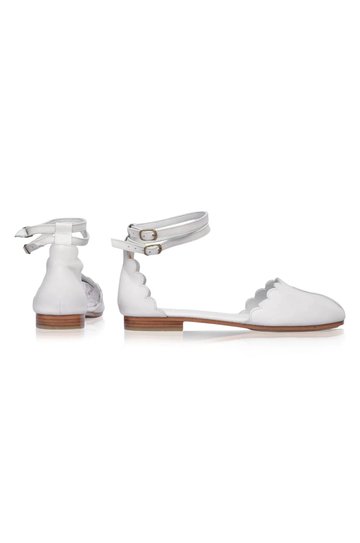 Venus Almond Toe Scalloped Leather Flats by ELF