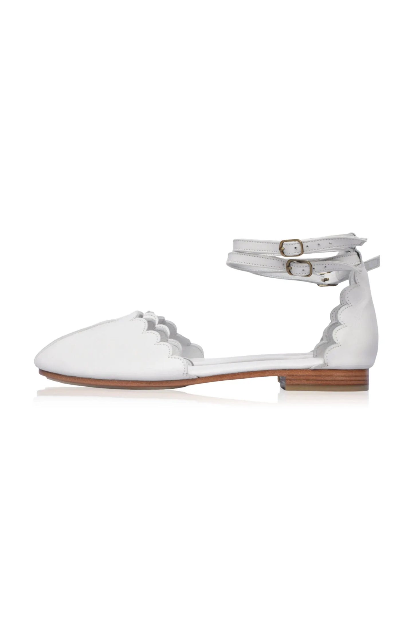 Venus Almond Toe Scalloped Leather Flats by ELF