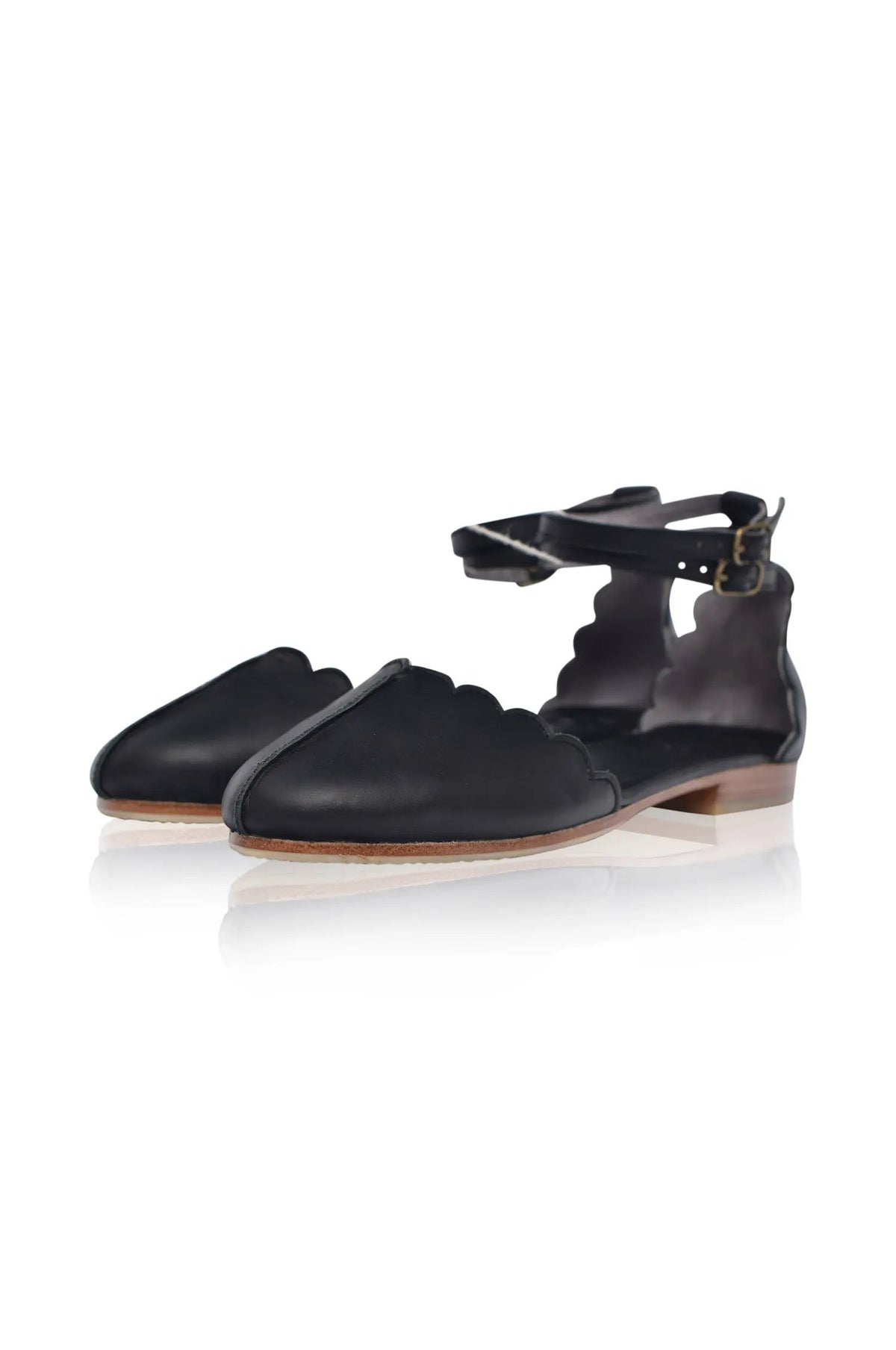 Venus Almond Toe Scalloped Leather Flats by ELF