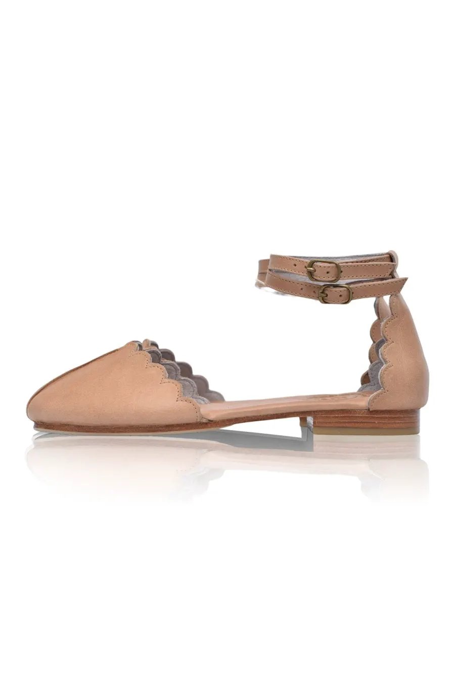 Venus Almond Toe Scalloped Leather Flats by ELF
