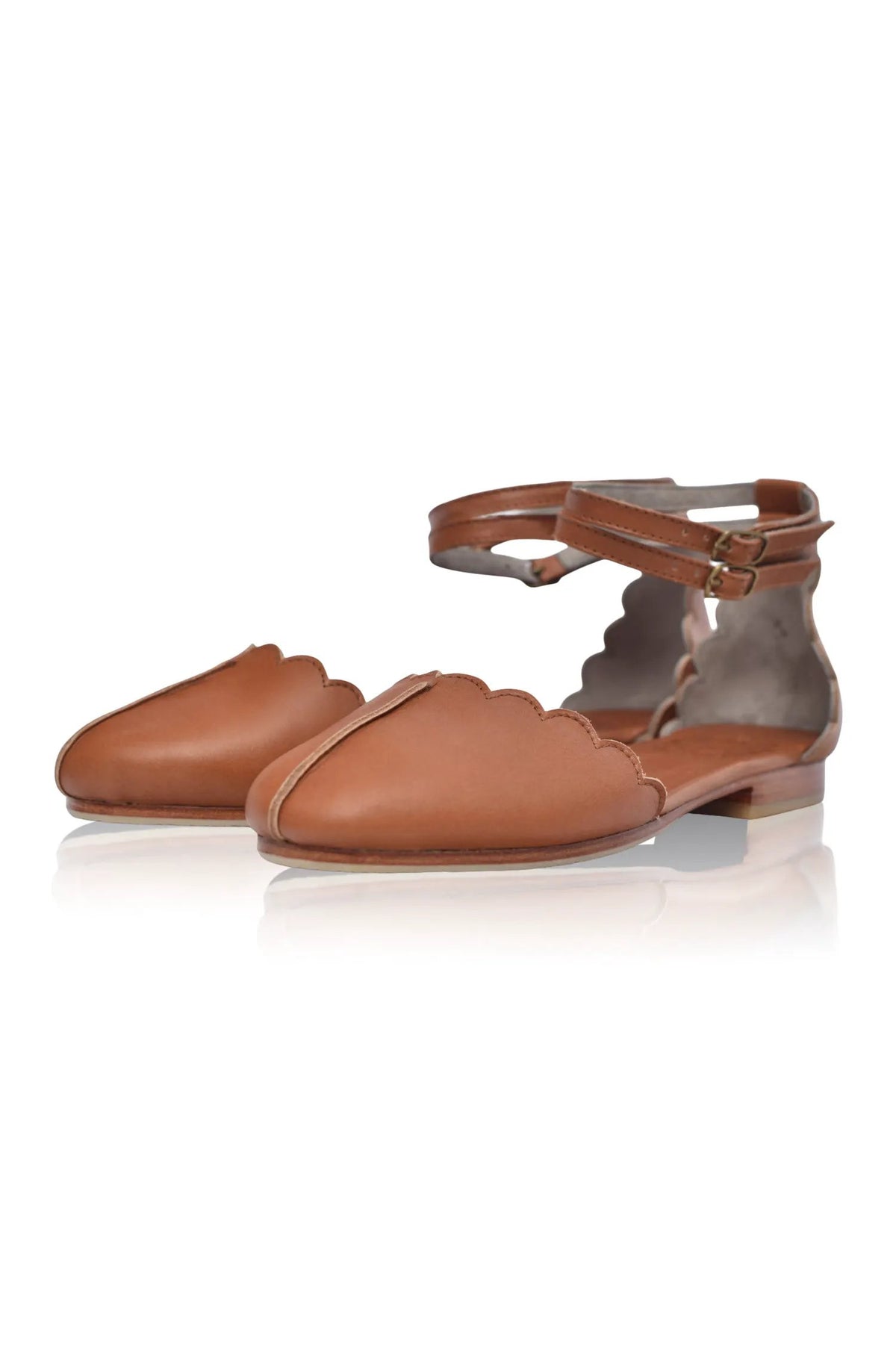 Venus Almond Toe Scalloped Leather Flats by ELF