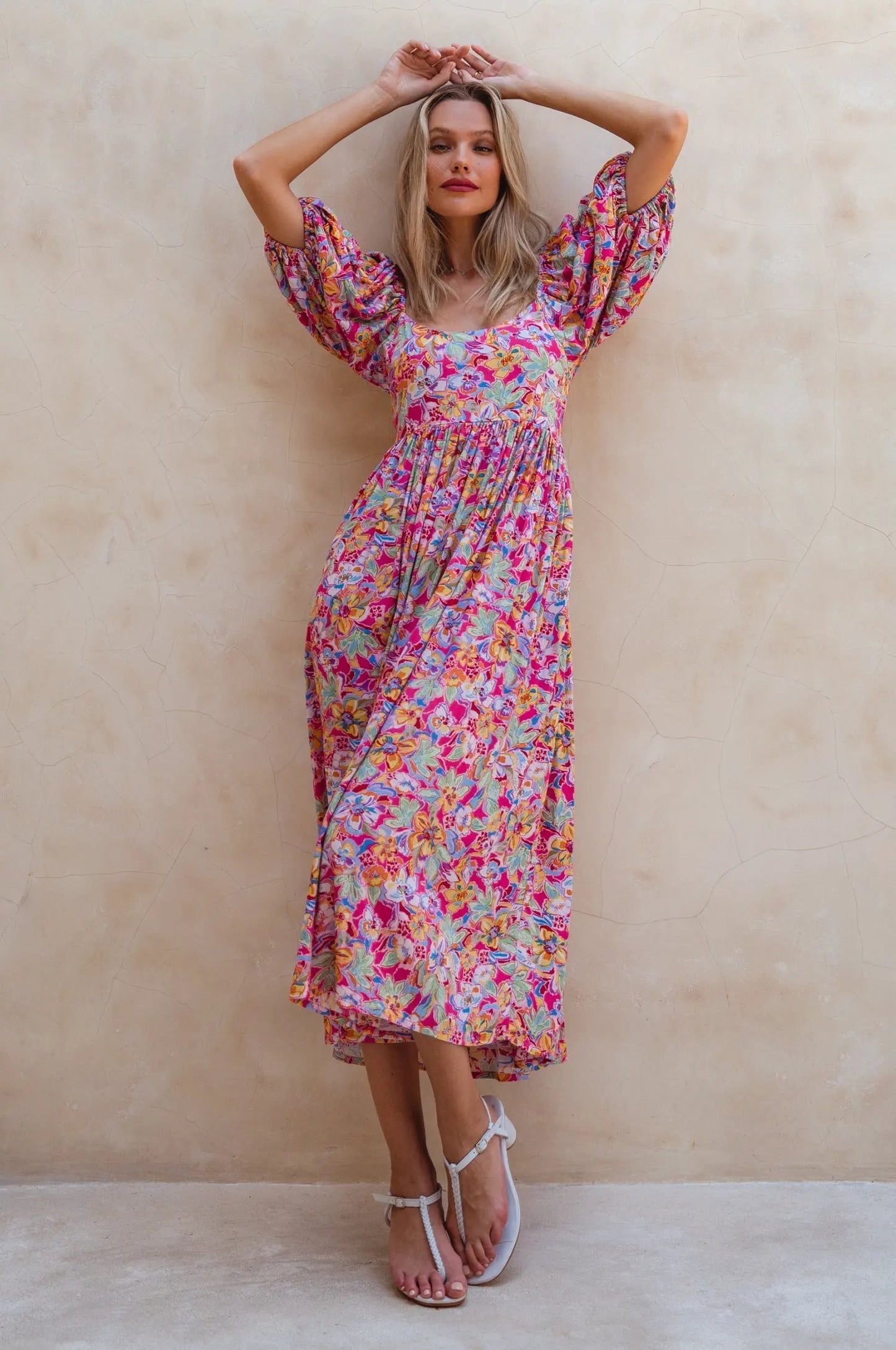 Violeta Puff Sleeve Midi Dress (Sale) by ELF