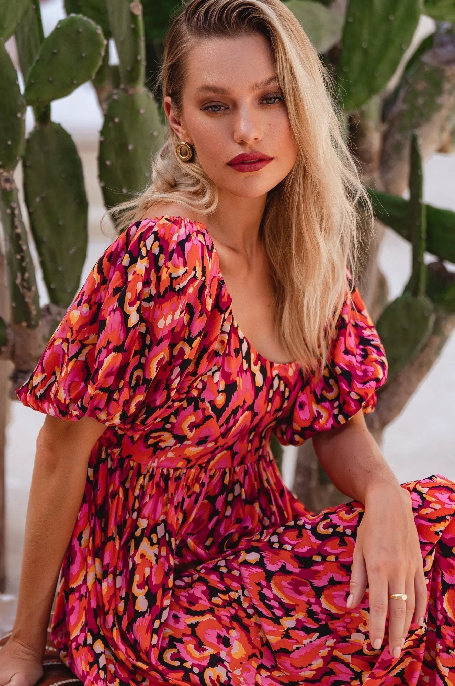 Violeta Puff Sleeve Midi Dress (Sale) by ELF