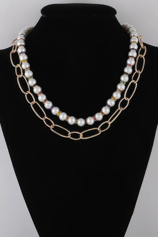 Women's Double Layered Pearl N Chain Necklace BYMANYC ® New York CONTEMPORARY VIBRANT MODERN FASHION - New Collection by BYMANYC New York
