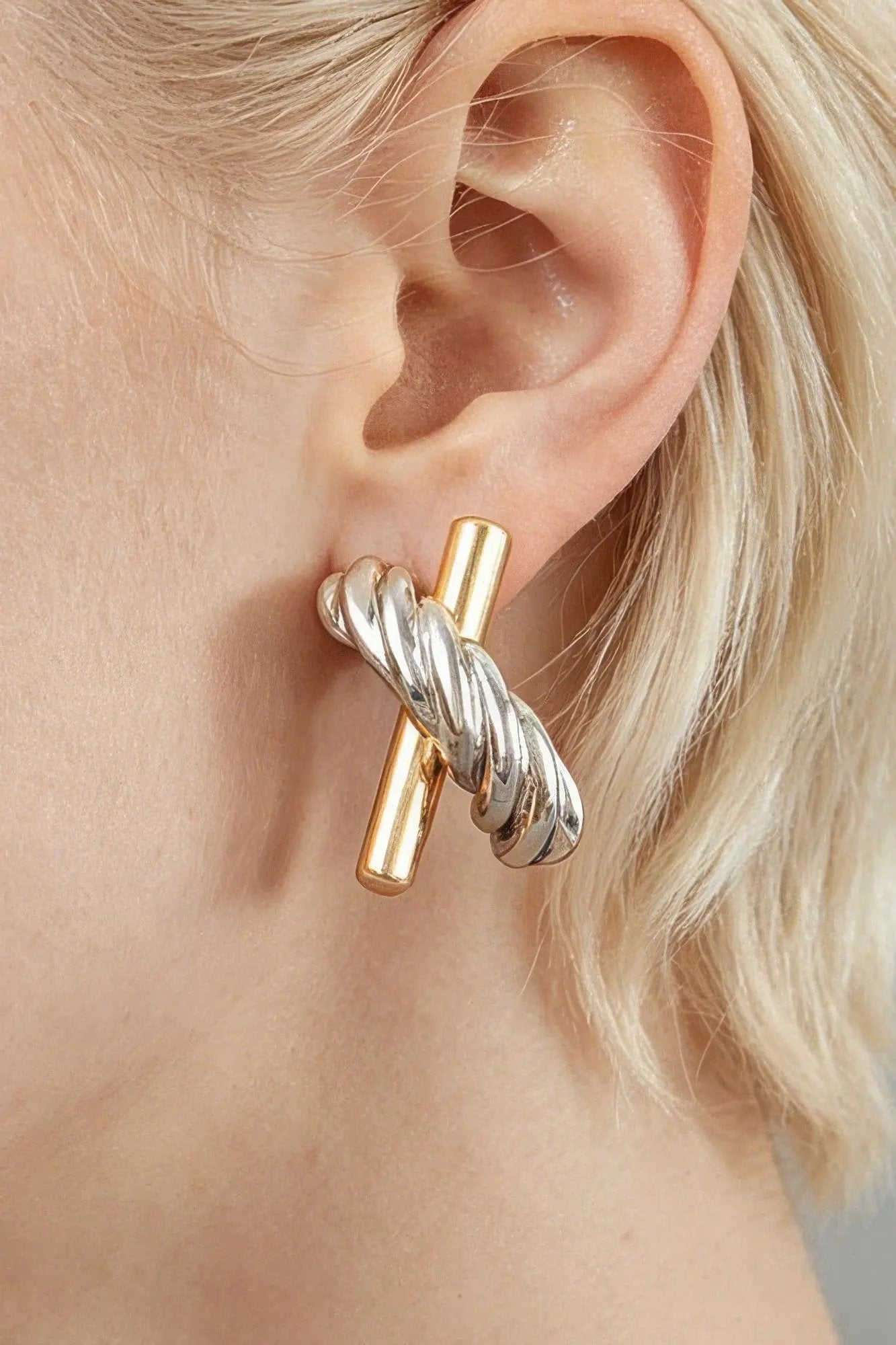 Women's Stud Earrings Two Toned Twisted X BYMANYC ® New York DUAL-FINISH CROSSOVER EARRINGS - New Collection by BYMANYC New York