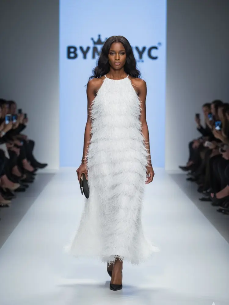White Fringe Long Dress FIFTH AVENUE: Prêt-à-Porter Line BYMANYC ® New York by BYMANYC ® New York