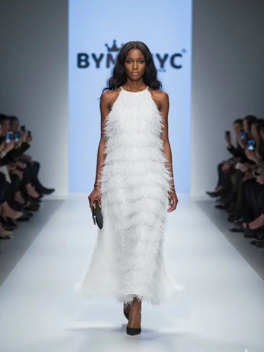 White Fringe Long Dress FIFTH AVENUE: Prêt-à-Porter Line BYMANYC ® New York by BYMANYC ® New York
