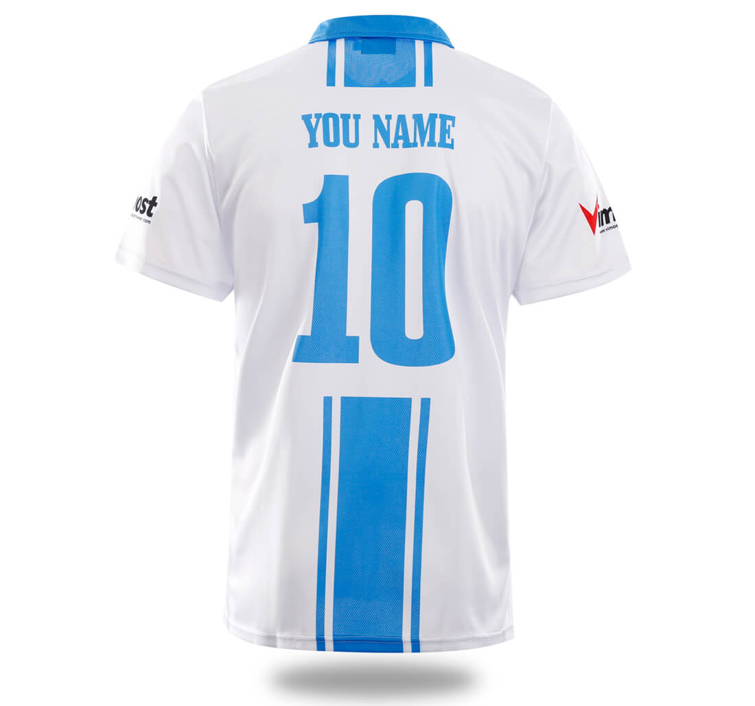 Custom White Blue Soccer Jersey by Vimost Sportswear
