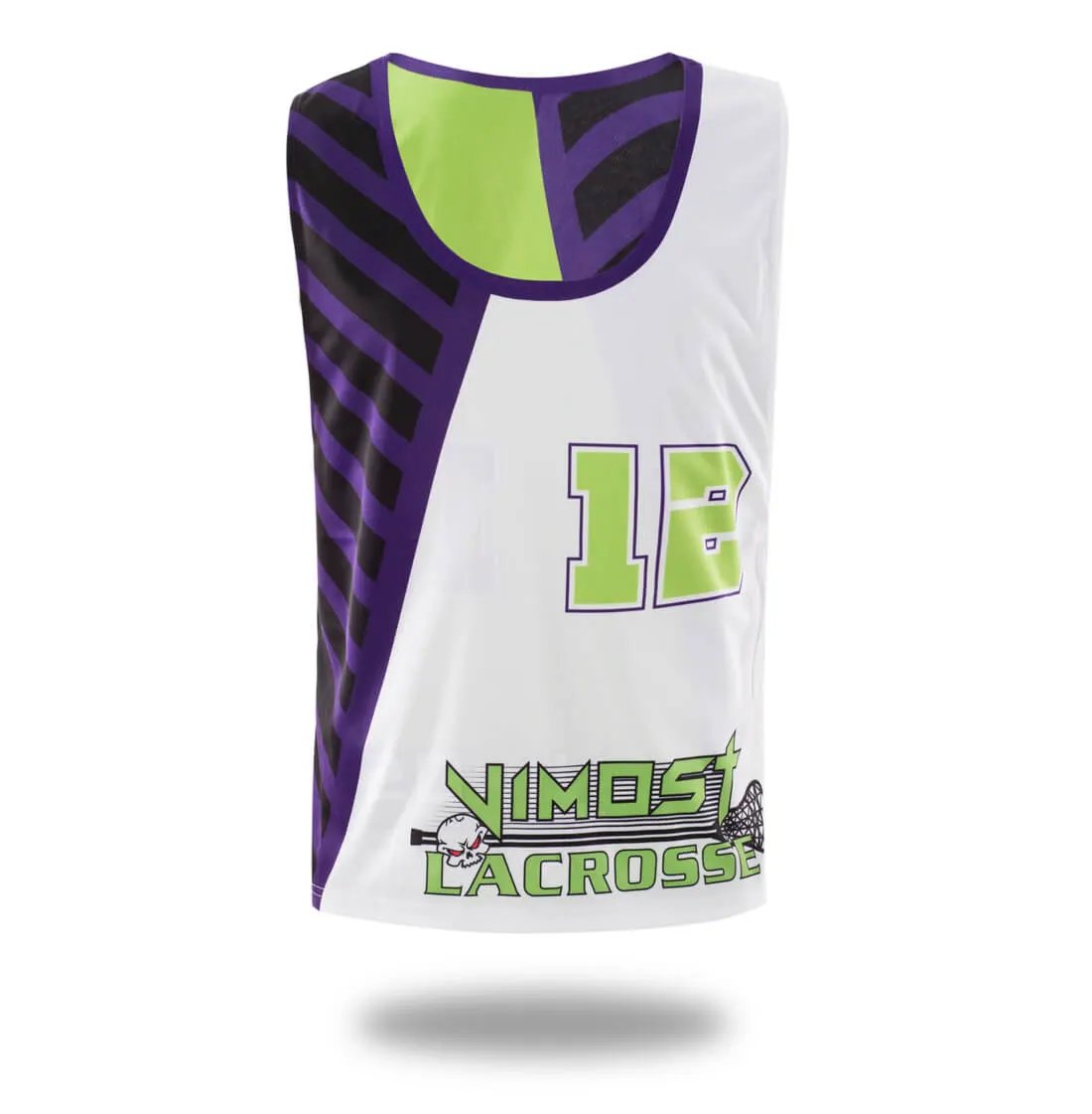 Custom White Green Lacrosse Pinnies and Shorts by Vimost Sportswear