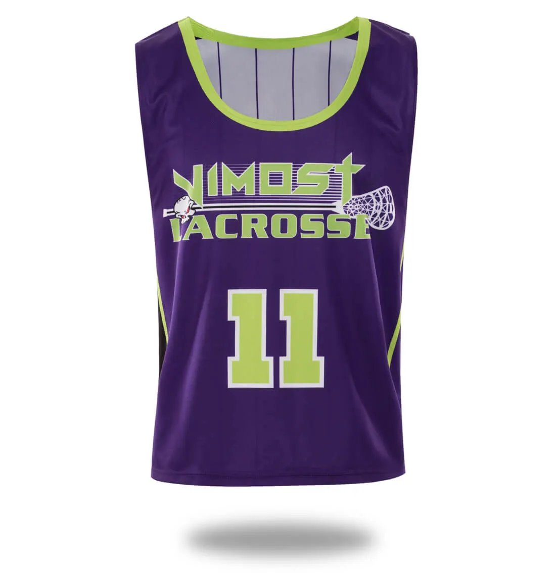 Custom Purple White Lacrosse Pinnies and Shorts by Vimost Sportswear