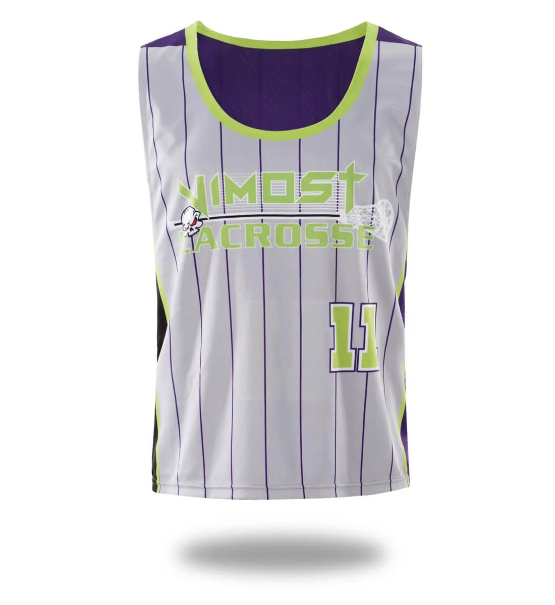 Custom Purple White Lacrosse Pinnies and Shorts by Vimost Sportswear