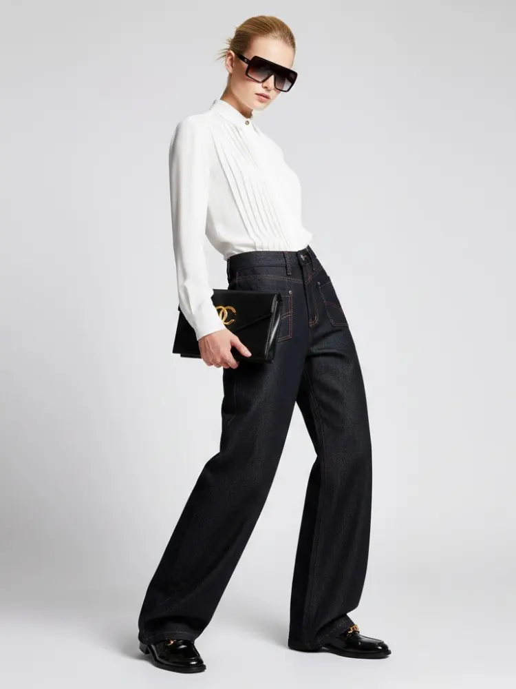 Wide-Leg Denim Trousers with Inverted Pocket Design • BYMANYC ® New York by BYMANYC ® New York