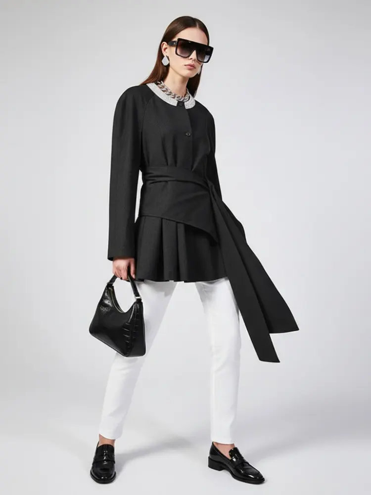 Women's Asymmetrical Pleated Sash Jacket - GREENPOINT: New Collection COUTURE in BROOKLYN - BYMANYC ® New York by BYMANYC ® New York