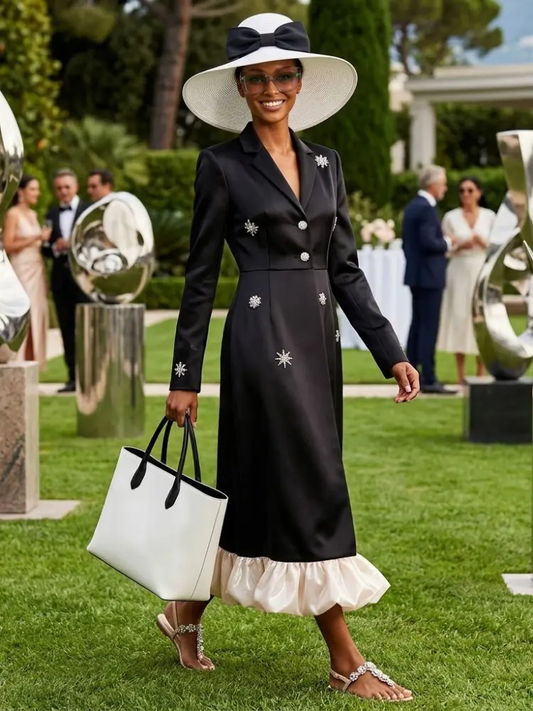 Women's Dress Elegant Black Satin HARLEM New Collection THE HAMPTONS BYMANYC ® New York by BYMANYC ® New York