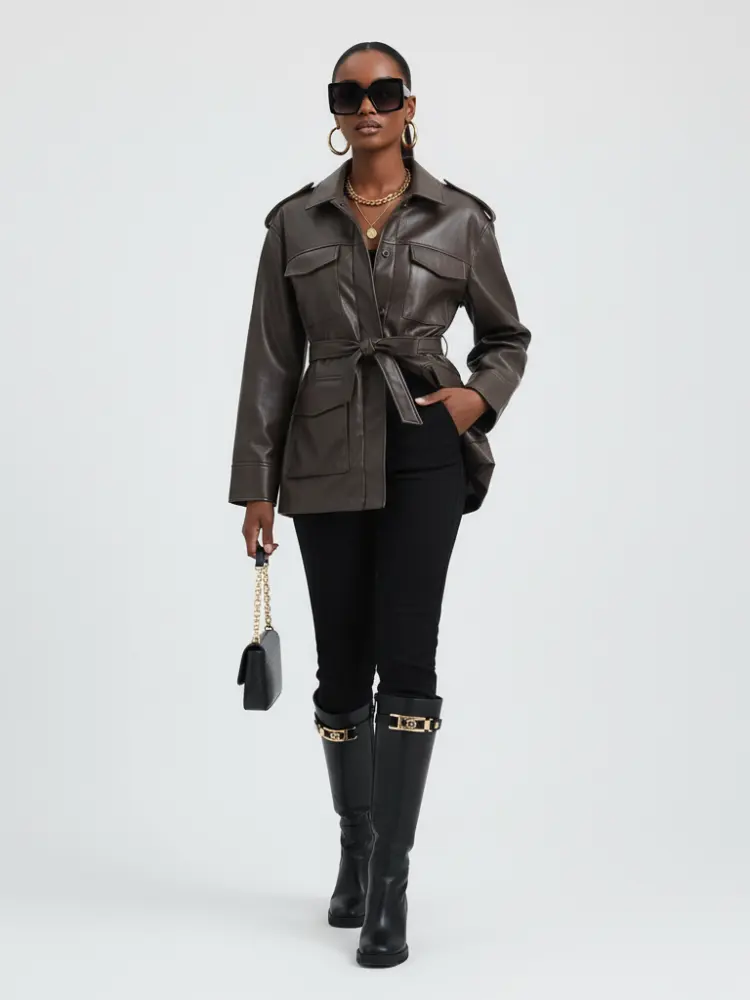 Women's Faux Leather Safari Jacket UPPER EAST SIDE ECO FASHION BYMANYC ® New York by BYMANYC ® New York