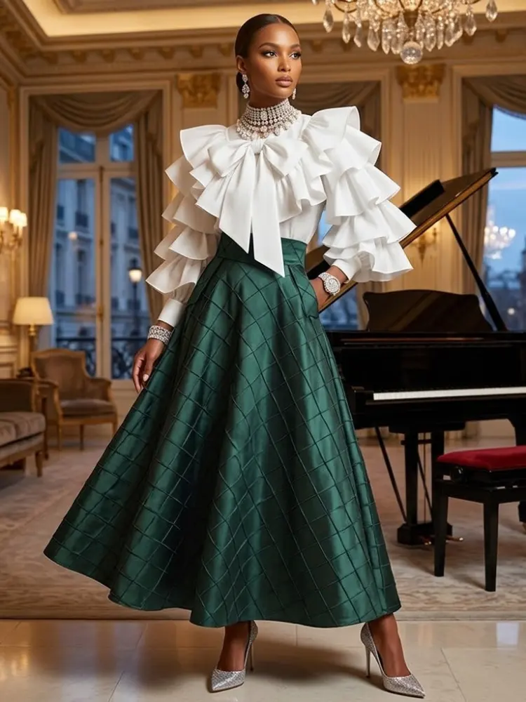 Green Satin Skirt For Women BYMANYC New York Quartier Latin A Line Maxi by BYMANYC ® New York