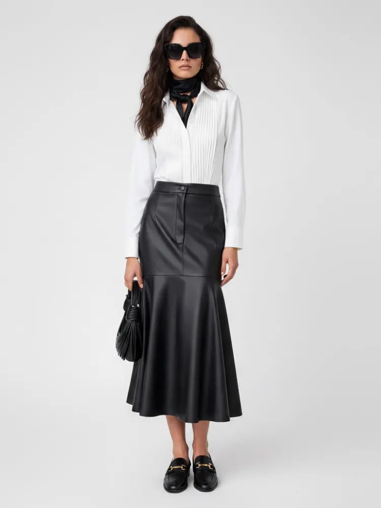 Women's Vegan Leather Fishtail Long Skirt TRIBECA COUTURE BYMANYC ® New York by BYMANYC ® New York