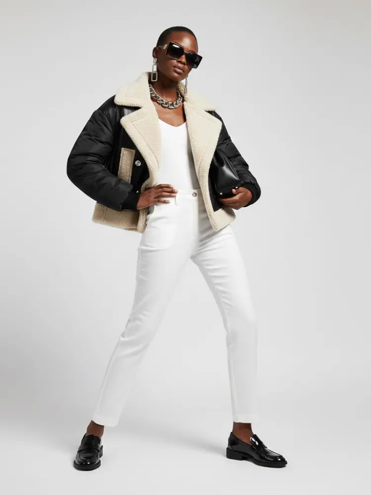 Women's Vegan Leather & Shearling Bomber Jacket BLACK - PARK SLOPE: New Collection COUTURE in BROOKLYN - BYMANYC ® New York by BYMANYC ® New York