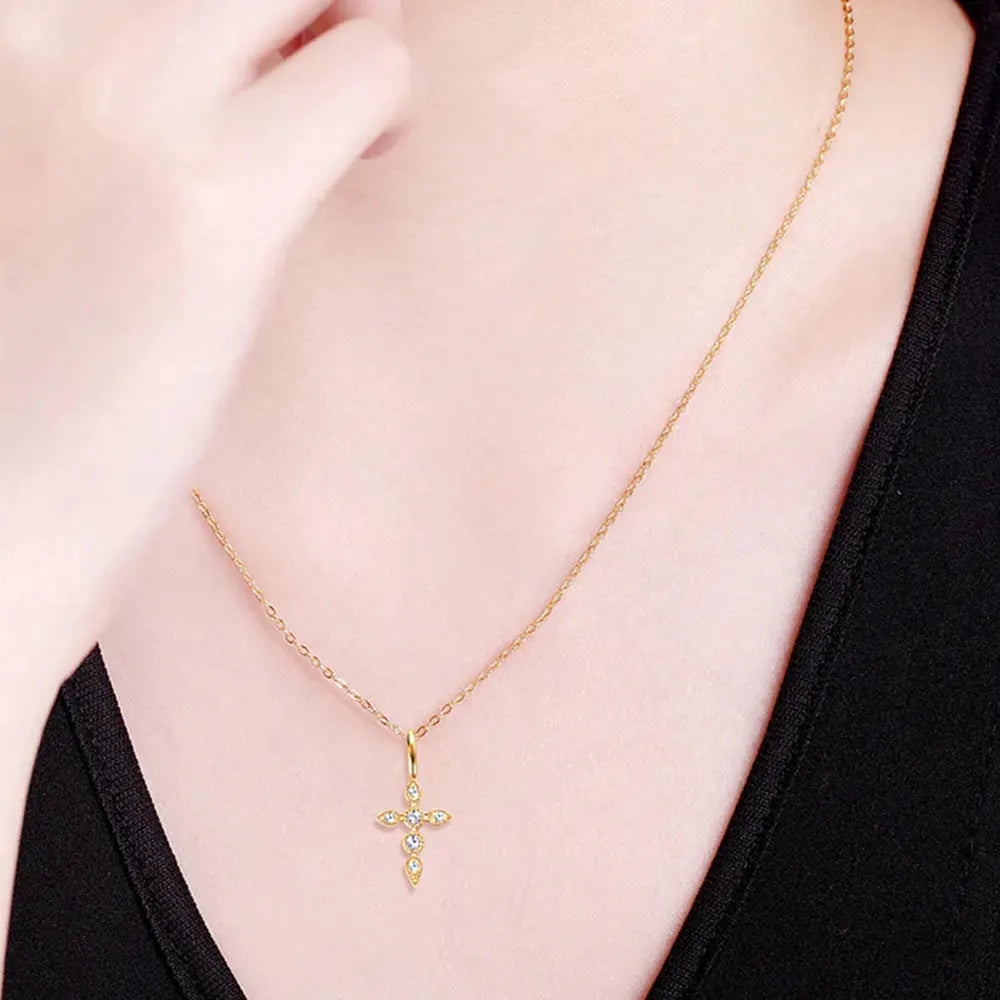 925 Sterling Silver Moissanite Cross Pendant Necklace by Partner Label