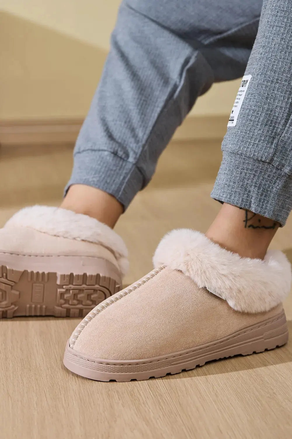 Faux Fur Round Toe Platform Slippers by Partner Label