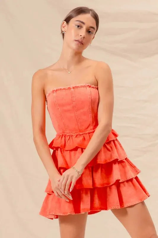 SO ME Strapless Ruffle Layered Game Day Cheer Up Dress by SO ME