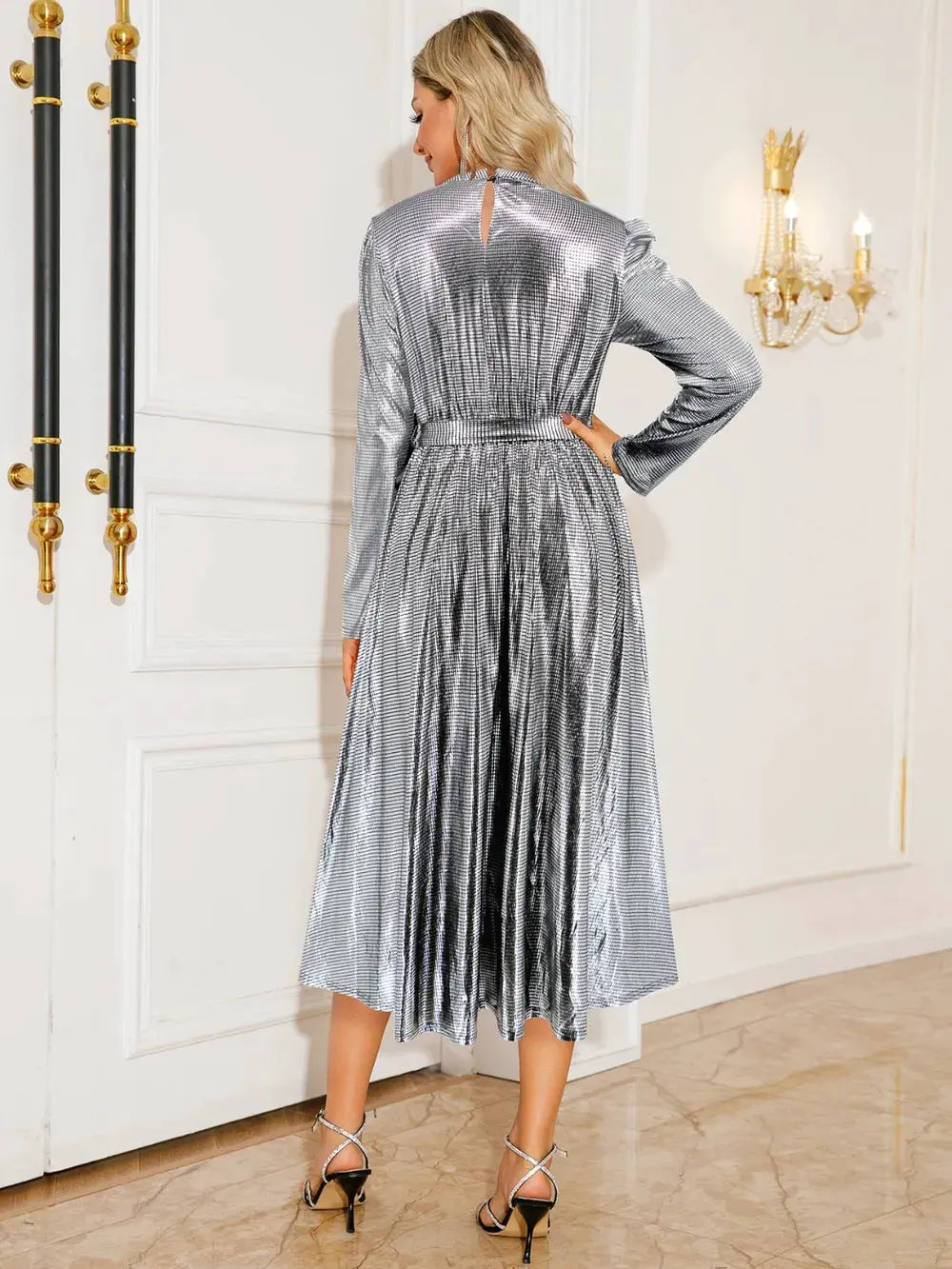 Tie Waist Long Sleeve Midi Dress by Partner Label
