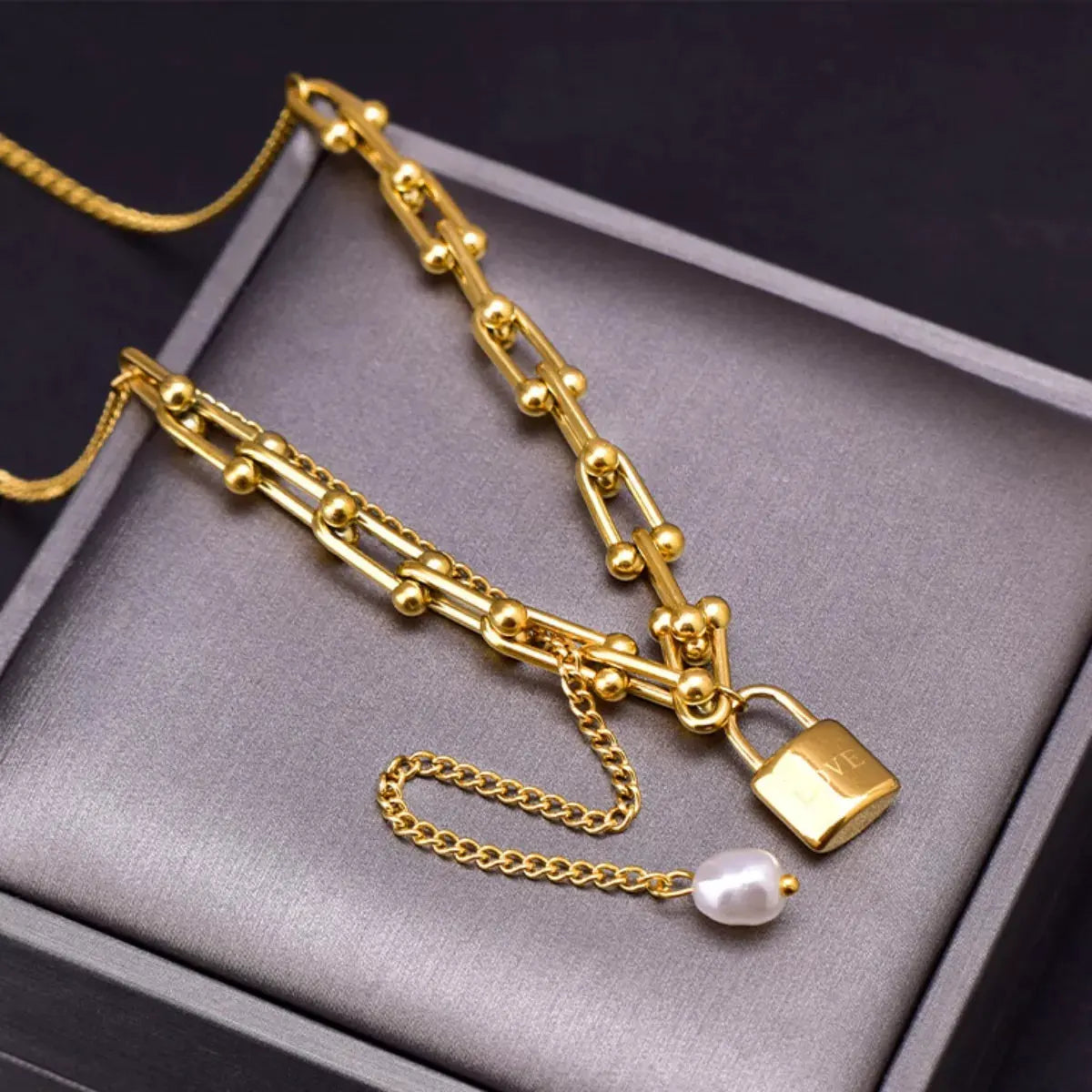 18K Gold-Plated Lock Pendant Necklace by Partnel Label