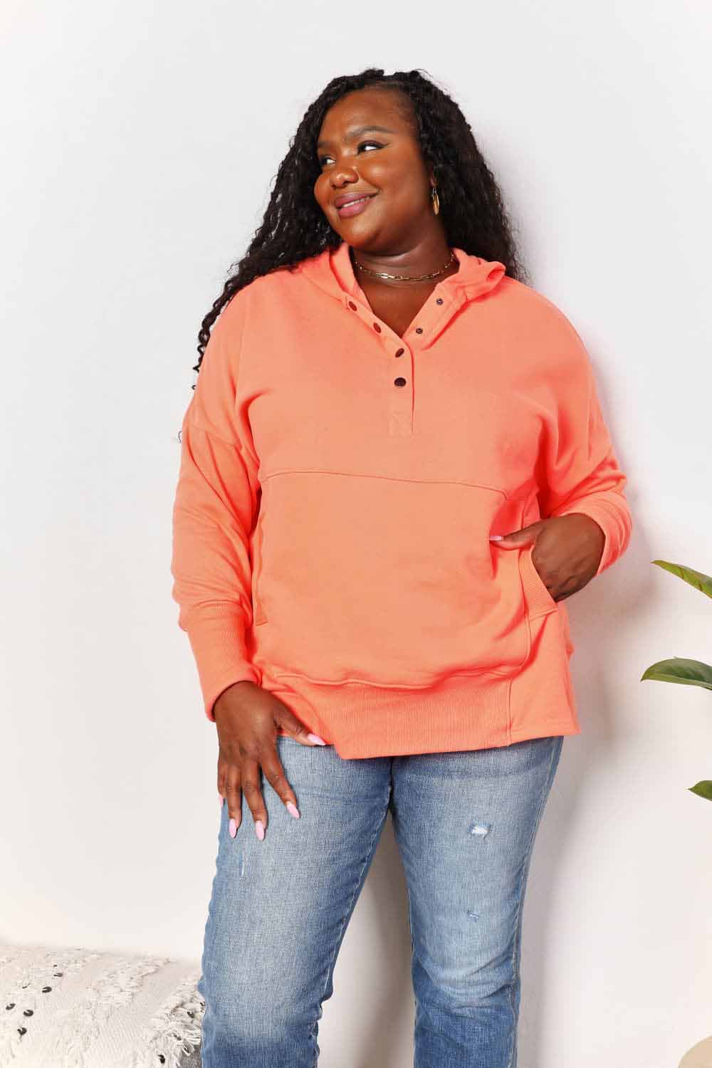 Double Take Quarter-Snap Dropped Shoulder Hoodie by Double Take