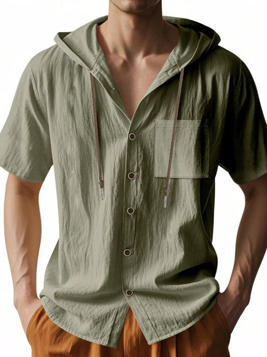Men's Full Size Casual Hooded Short-Sleeve Shirt Plus Size by Trendsi