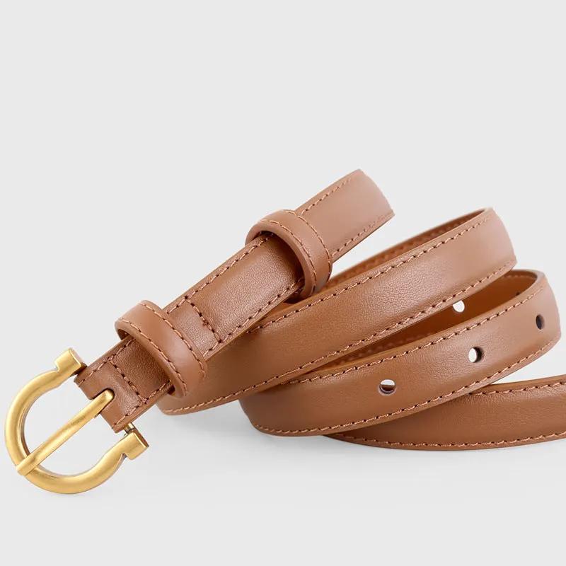 Leather Belt with Golden Buckle by Trendsi