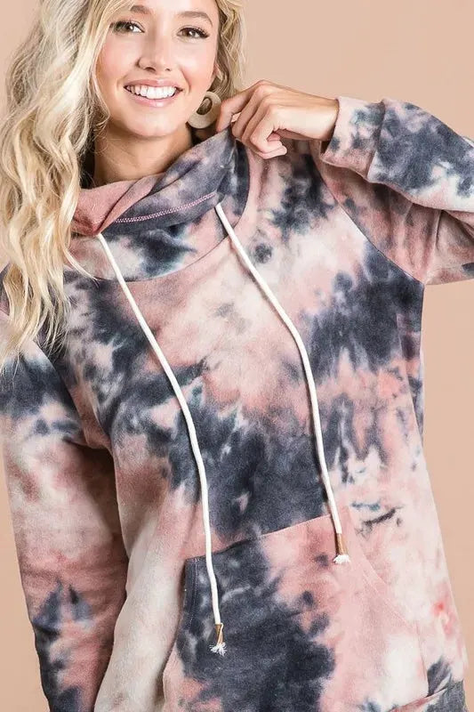 BiBi Brushed Tie Dye Overlapped Turtle Neck Sweatshirt by BiBi