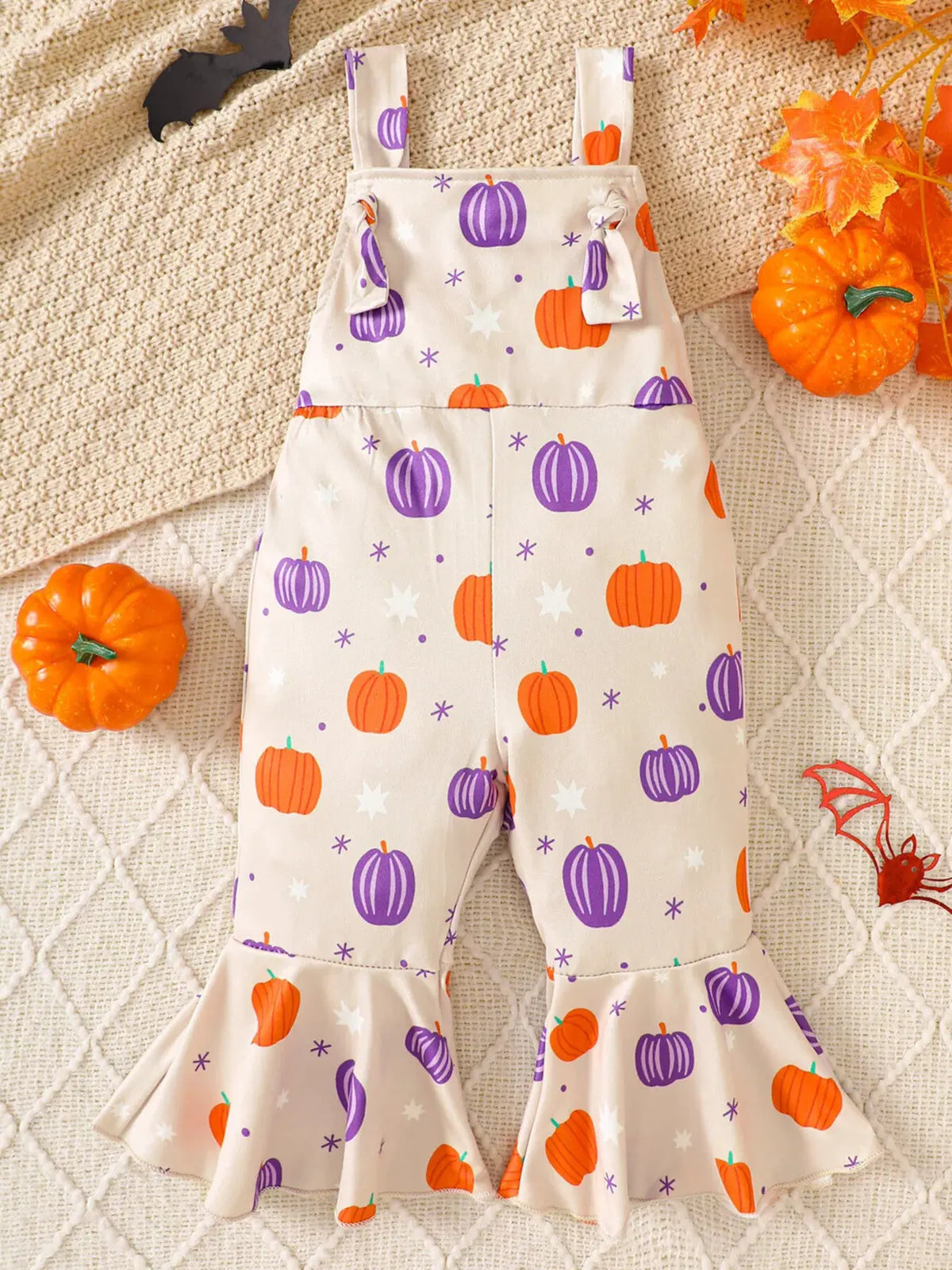 Children's Halloween Pumpkin Print Bell-Bottom Jumpsuit by Trendsi