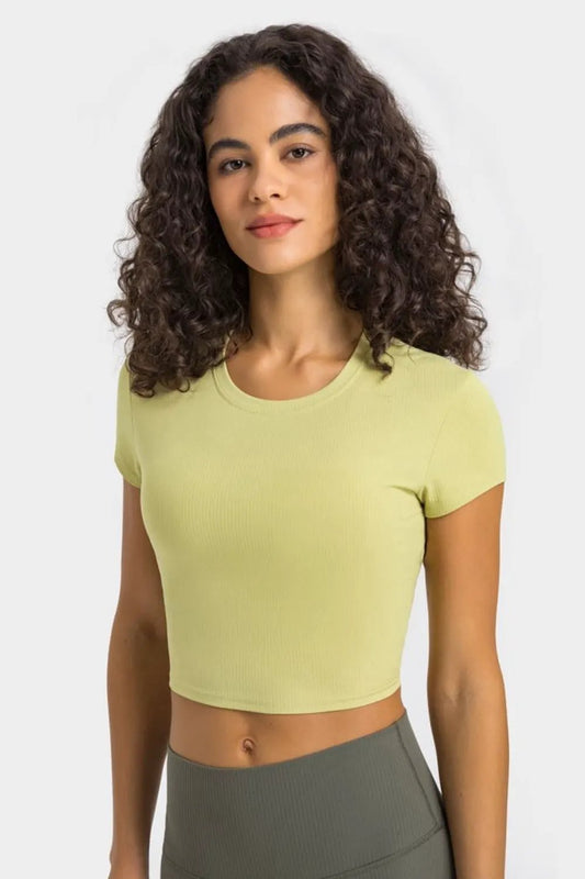Millennia Round Neck Short Sleeve Cropped Sports T-Shirt by Millennia